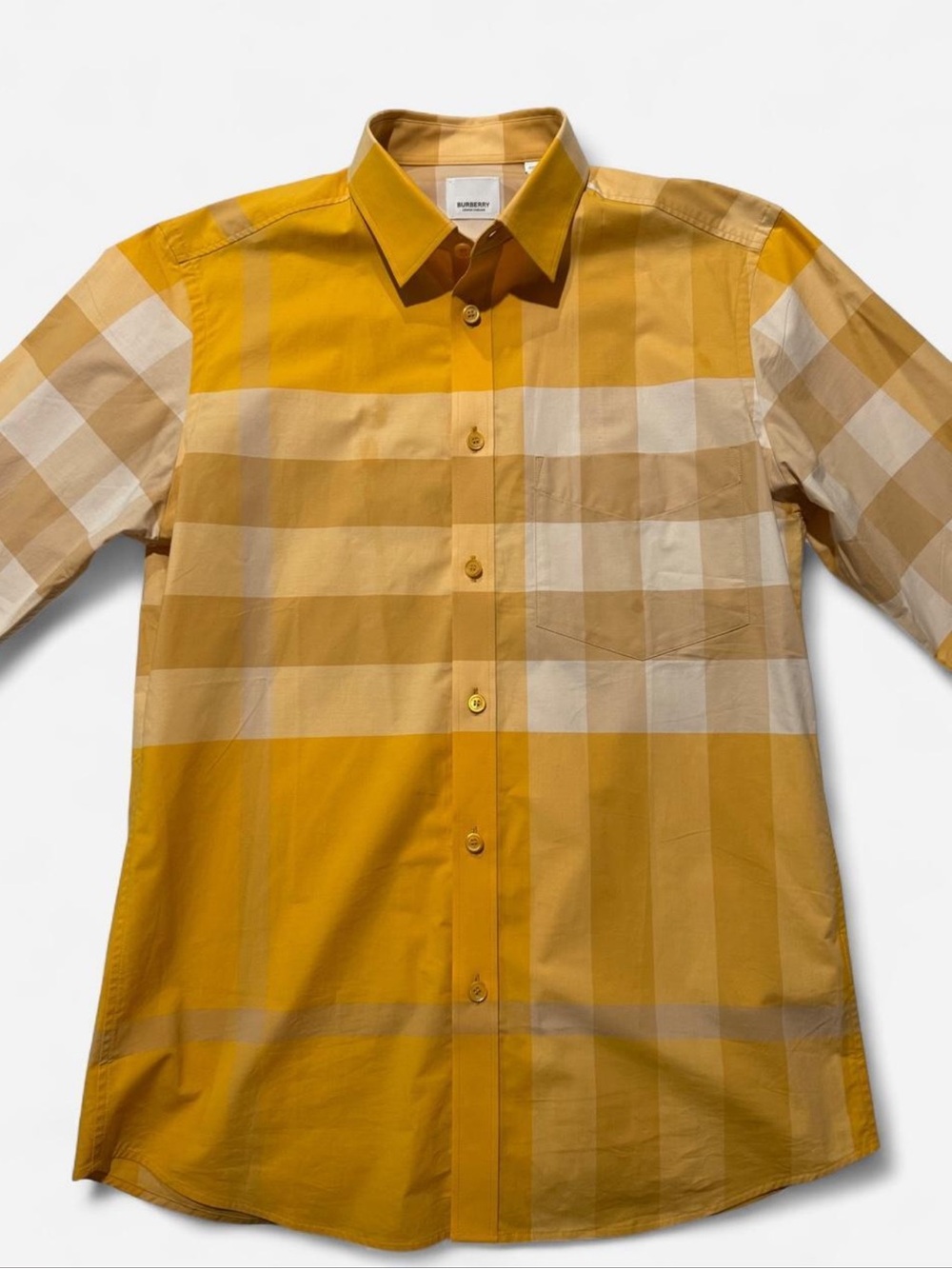 Burberry Somerton Check Button Up Shirt in Marigold Yellow MENS MED
